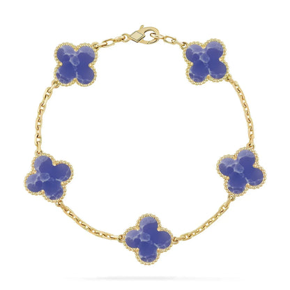 [Oakjuri™ Jewelry] ] LOVE & JUSTE & Blue Veins Clover 5-Motif Diamond Bracelet Stack Set