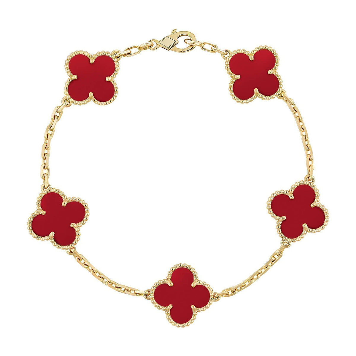 [Okajuri Jewelry]  CLOVER 5 MOTIF RED CORNELIAN BRACELET COLLECTION