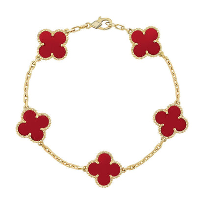 [Okajuri Jewelry]  CLOVER 5 MOTIF RED CORNELIAN BRACELET COLLECTION
