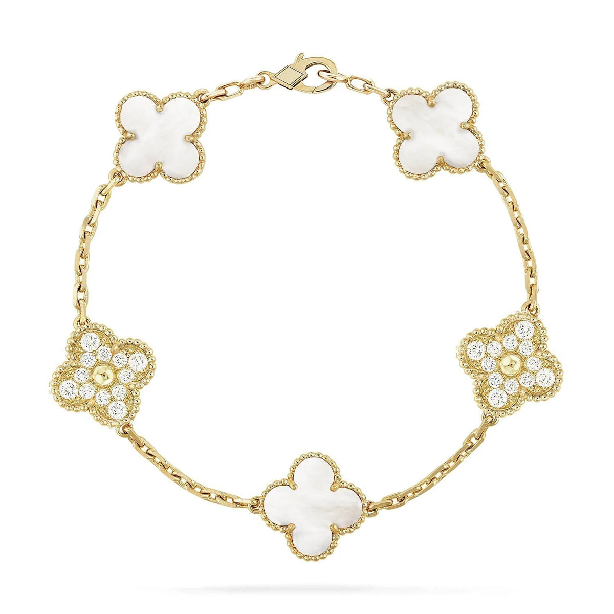 [Okajuri Jewelry]CLOVER WHITE PEARL MOP 5 MOTIF BRACELET COLLECTION