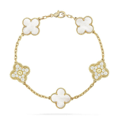 [Okajuri Jewelry]CLOVER WHITE PEARL MOP 5 MOTIF BRACELET COLLECTION