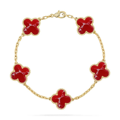[Okajuri Jewelry] CLOVER 5 MOTIF RED PATTERN BRACELET COLLECTION