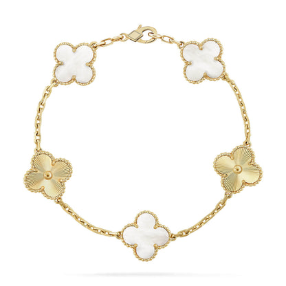 [Okajuri Jewelry]CLOVER WHITE PEARL MOP 5 MOTIF BRACELET COLLECTION