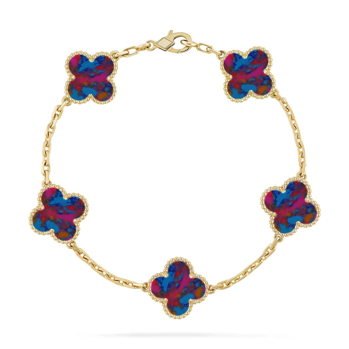[Okajuri Jewelry] CLOVER 5 MOTIF COLOR GEMSTONES BRACELET COLLECTION
