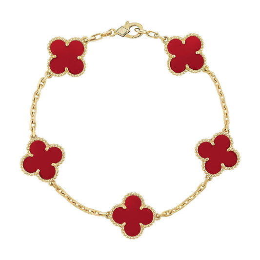 [Okajuri Jewelry] CLOVER 5 MOTIF RED CORNELIAN BRACELET COLLECTION