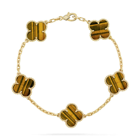 [Okajuri Jewelry] CLOVER 5 MOTIFS TIGER EYE BRACELET COLLECTION