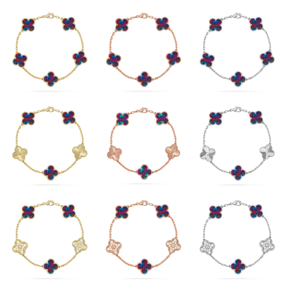 [Okajuri Jewelry]CLOVER 5 MOTIF COLOR GEMSTONES BRACELET COLLECTION
