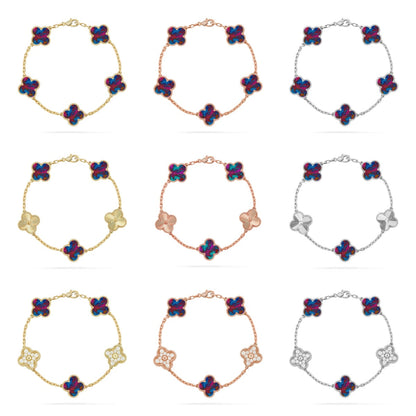 [Okajuri Jewelry] CLOVER 5 MOTIF COLOR GEMSTONES BRACELET COLLECTION