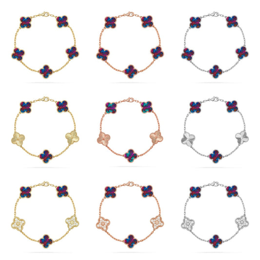 [Okajuri Jewelry] CLOVER 5 MOTIF COLOR GEMSTONES BRACELET COLLECTION