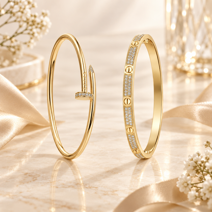 [Oakjuri™ Jewelry] ] JUSTE Diamond & LOVE Diamond-Paved Bracelet Stack Set