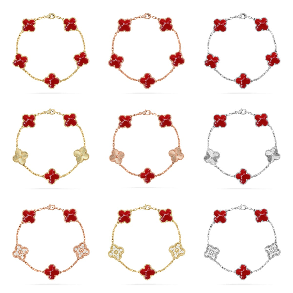 [Okajuri Jewelry]CLOVER 5 MOTIF RED PATTERN BRACELET COLLECTION