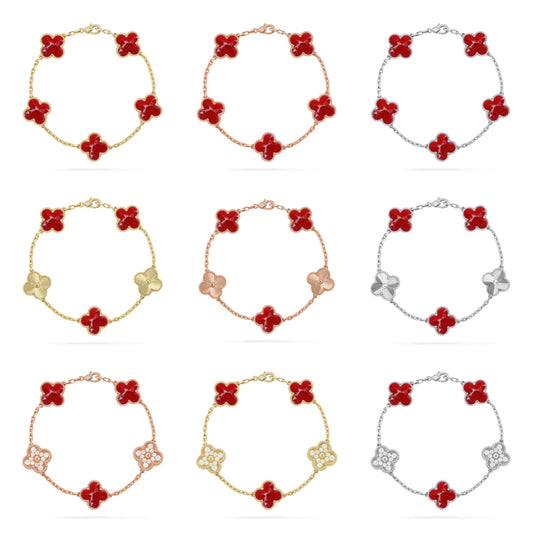 [Okajuri Jewelry]CLOVER 5 MOTIF RED PATTERN BRACELET COLLECTION