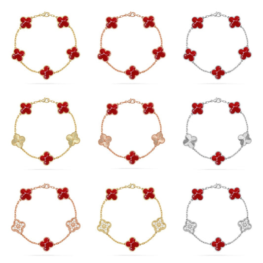 [Okajuri Jewelry] CLOVER 5 MOTIF RED PATTERN BRACELET COLLECTION