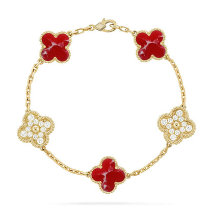 [Okajuri Jewelry] CLOVER 5 MOTIF RED PATTERN BRACELET COLLECTION