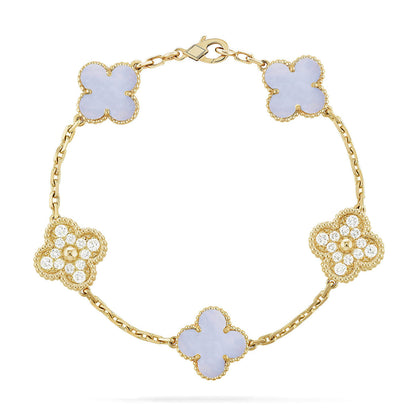 [Okajuri Jewelry]  CLOVER 5 MOTIF PURPLE CHALCEDONY BRACELET COLLECTION