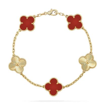 [Okajuri Jewelry]  CLOVER 5 MOTIF RED CORNELIAN BRACELET COLLECTION
