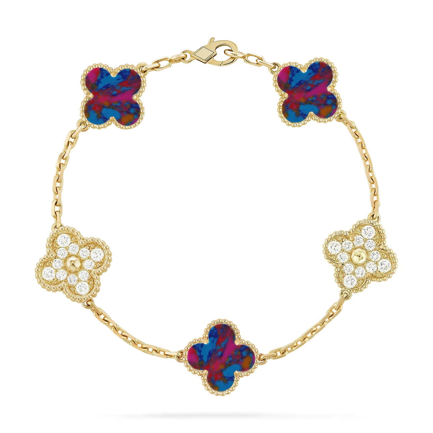 [Okajuri Jewelry]CLOVER 5 MOTIF COLOR GEMSTONES BRACELET COLLECTION