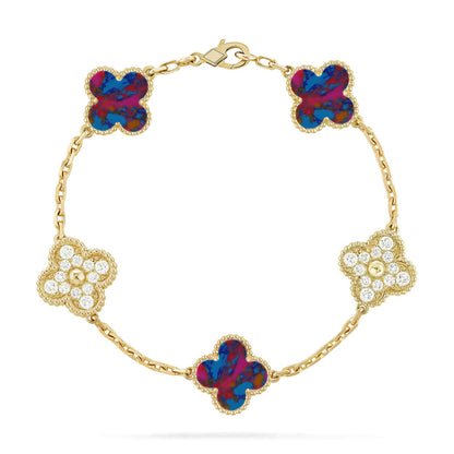 [Okajuri Jewelry]CLOVER 5 MOTIF COLOR GEMSTONES BRACELET COLLECTION