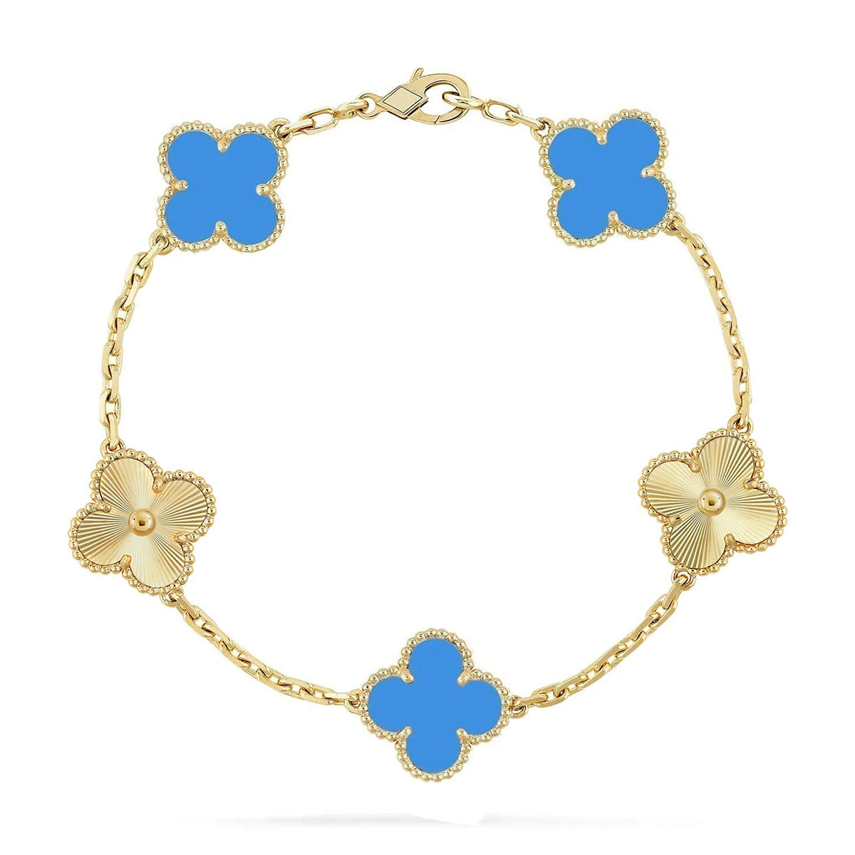 [Okajuri Jewelry] CLOVER 5 MOTIF BLUE AGATE BRACELET COLLECTION