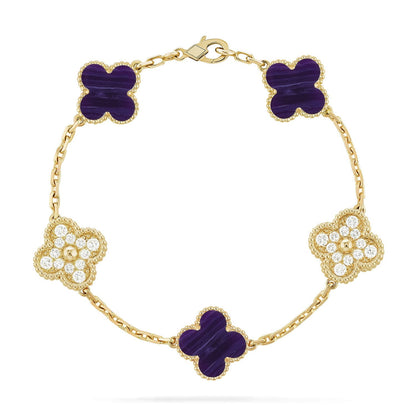 [Okajuri Jewelry] CLOVER 5 MOTIF PURPLE STRIPES BRACELET COLLECTION
