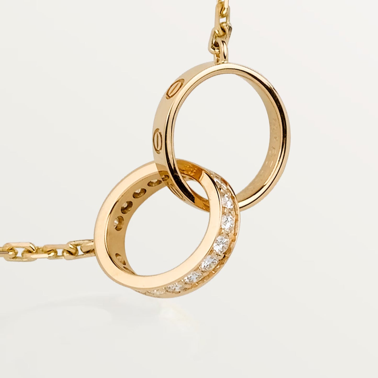 [Okajuri Jewelry] LOVE DOUBLE RING HALF DIAMOND NECKLACE