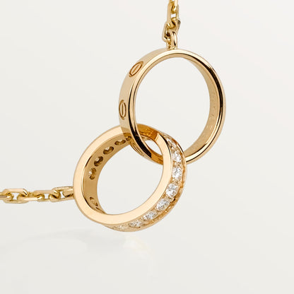 [Okajuri Jewelry] LOVE DOUBLE RING HALF DIAMOND NECKLACE