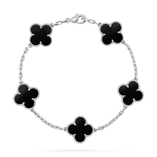[Okajuri Jewelry]CLOVER 5 MOTIF ONYXS  BRACELET SILVER