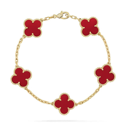 [Okajuri Jewelry]CLOVER 5 MOTIFS RED AGATE  BRACELET