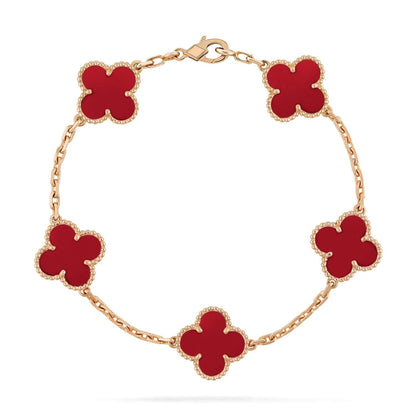 [Okajuri Jewelry]CLOVER 5 MOTIFS RED AGATE  BRACELET