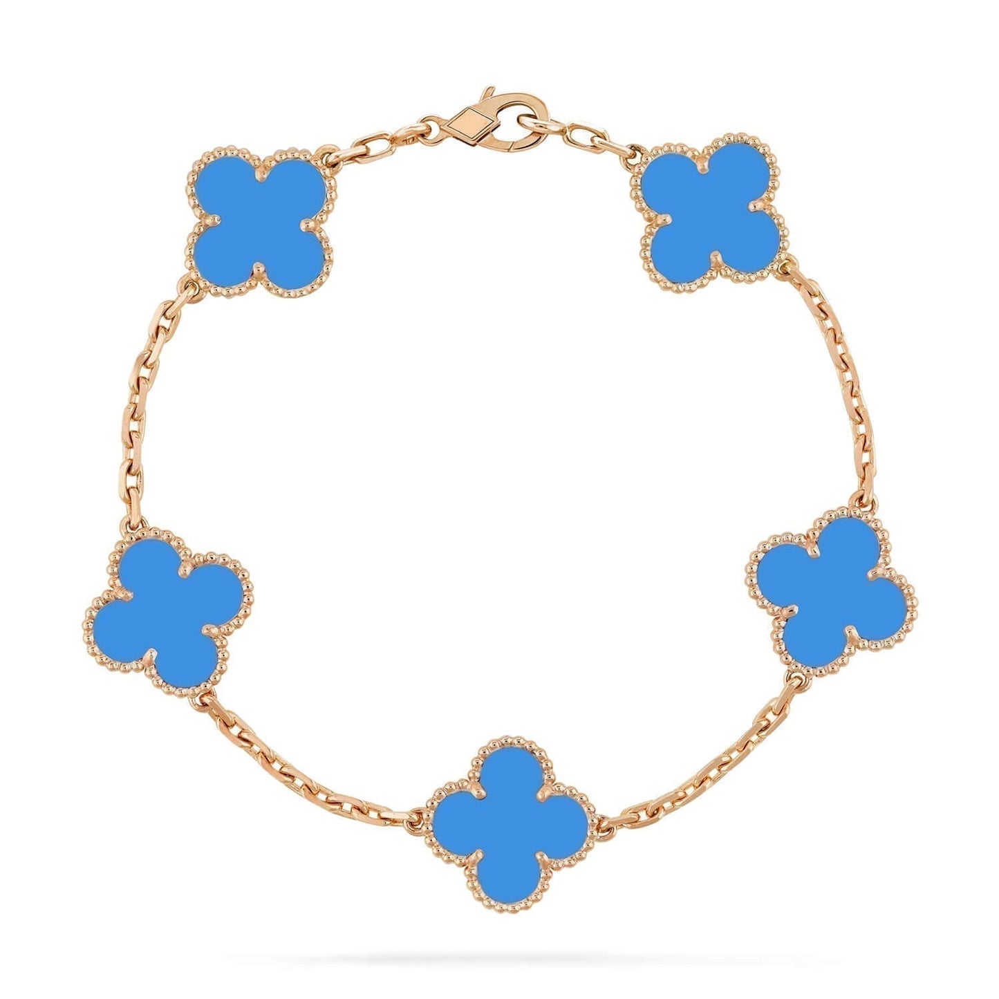 [Okajuri Jewelry]CLOVER 5 MOTIFS BLUE AGATE BRACELET