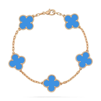 [Okajuri Jewelry]CLOVER 5 MOTIFS BLUE AGATE BRACELET