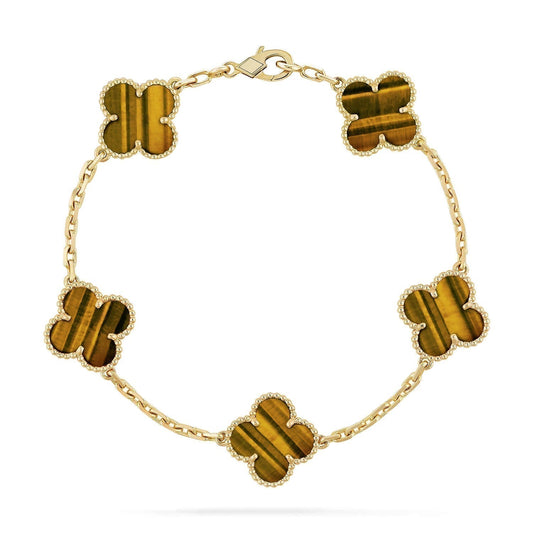 [Okajuri Jewelry]CLOVER  5 MOTIFS TIGER EYE BRACELET