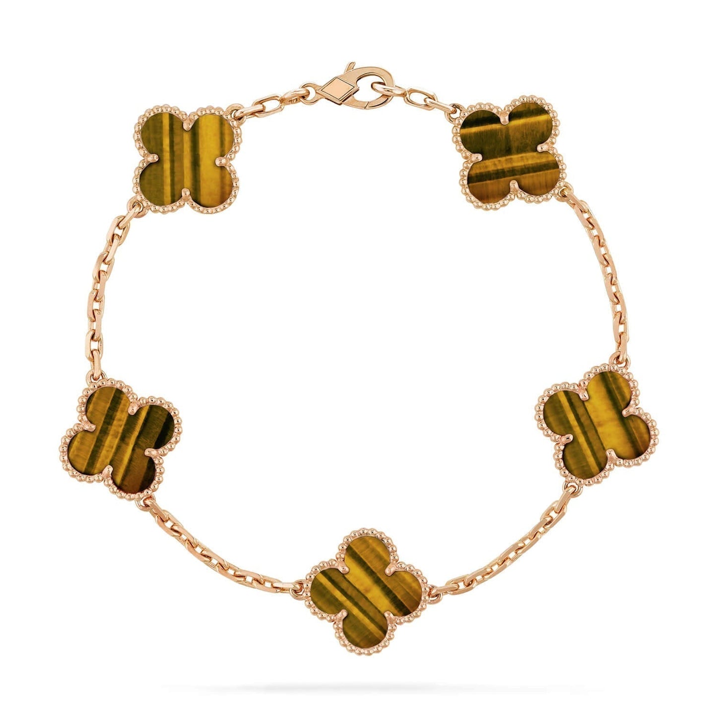 [Okajuri Jewelry]CLOVER  5 MOTIFS TIGER EYE BRACELET