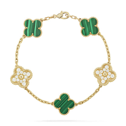 [Okajuri Jewelry]CLOVER  5 MOTIF MALACHITE DIAMOND BRACELET