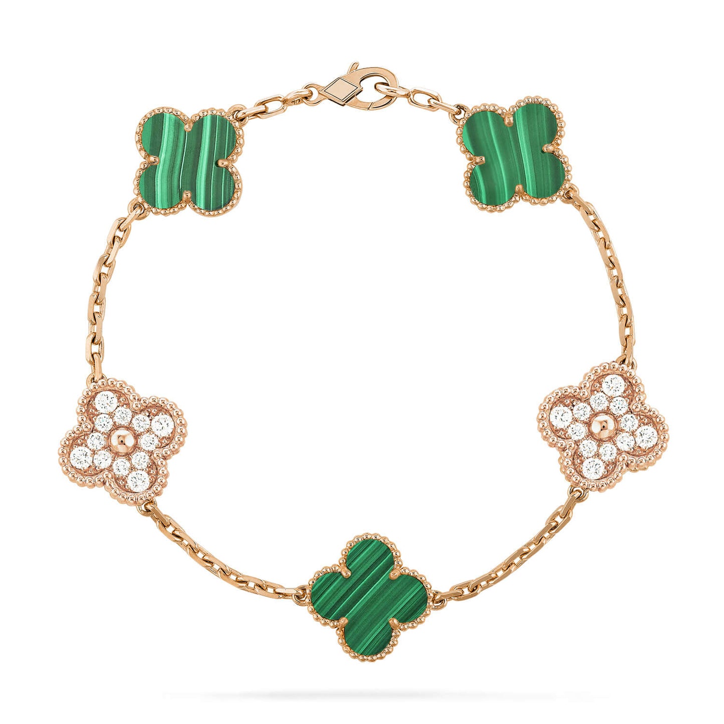 [Okajuri Jewelry]CLOVER  5 MOTIF MALACHITE DIAMOND BRACELET