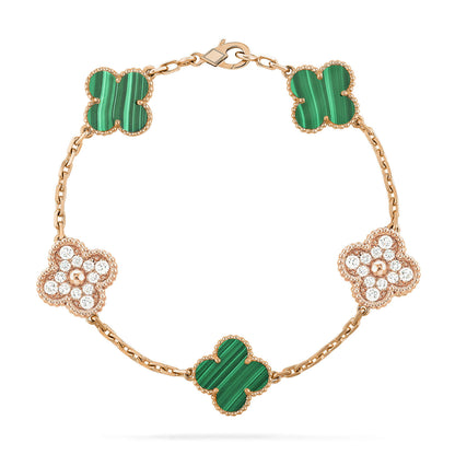 [Okajuri Jewelry]CLOVER  5 MOTIF MALACHITE DIAMOND BRACELET