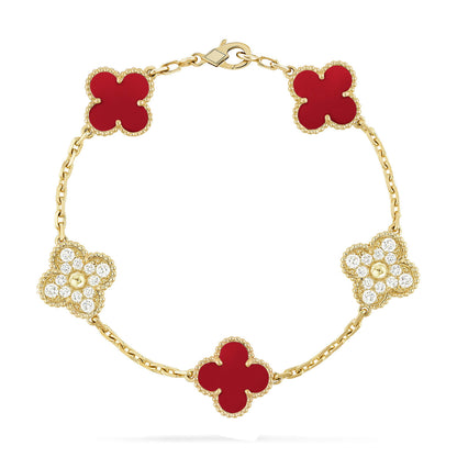 [Okajuri Jewelry]CLOVER 5 MOTIFS CARNELIAN DIAMOND BRACELET