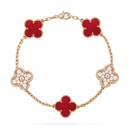 [Okajuri Jewelry]CLOVER 5 MOTIFS CARNELIAN DIAMOND BRACELET