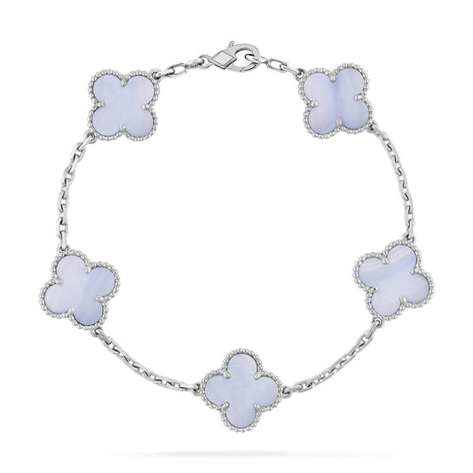 [Okajuri Jewelry]CLOVER  5 MOTIF PURPLE CHALCEDONY BRACELET SILVER