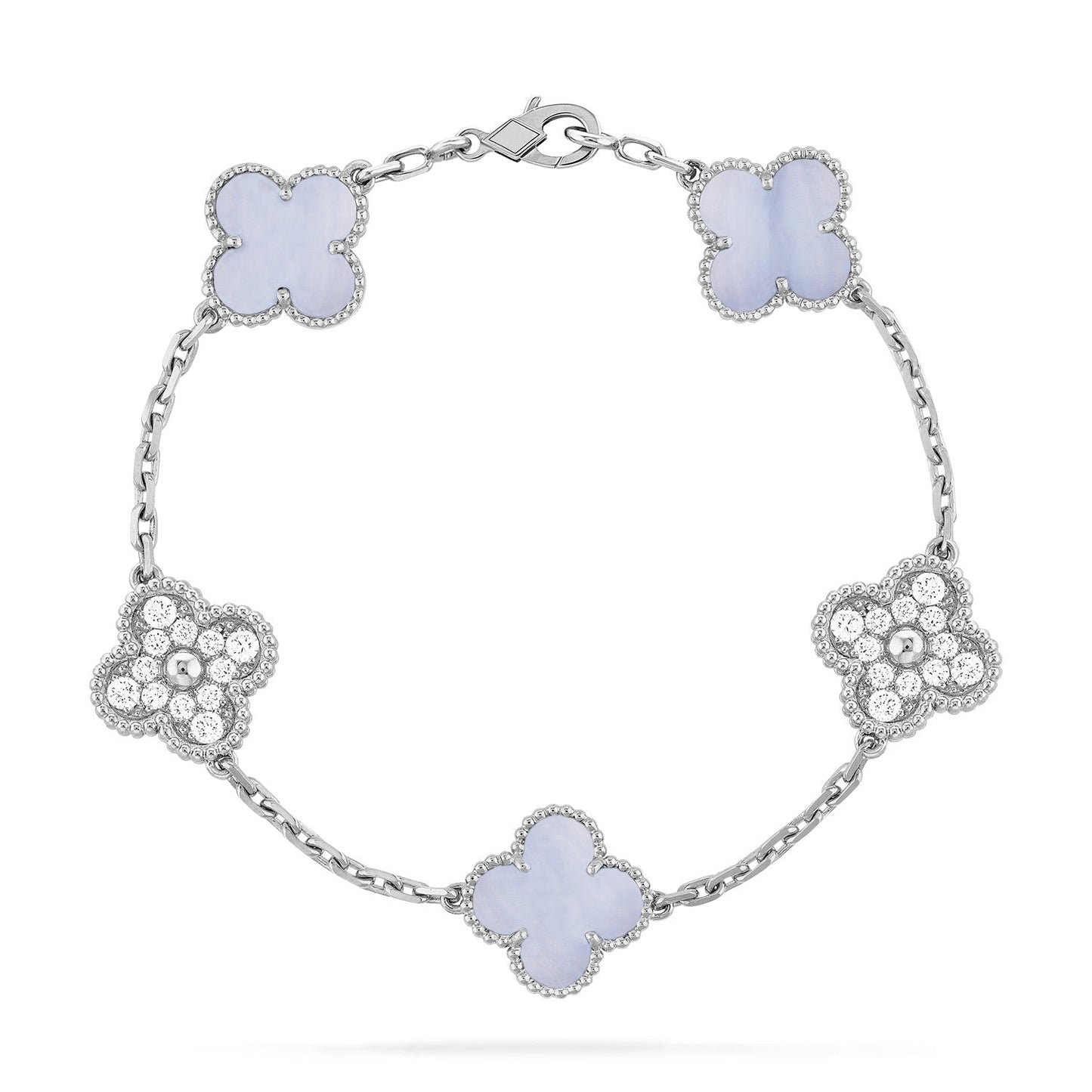 [Okajuri Jewelry]CLOVER  5 MOTIF DIAMOND PURPLE CHALCEDONY BRACELET SILVER