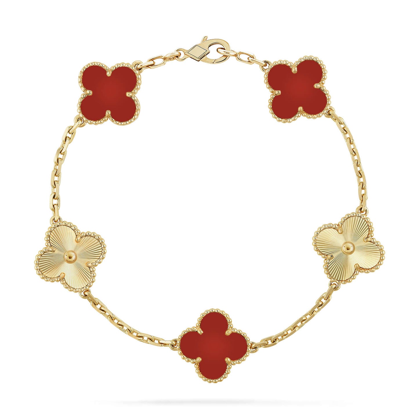 [Okajuri Jewelry]CLOVER  5 MOTIFS CARNELIAN GOLD BRACELET