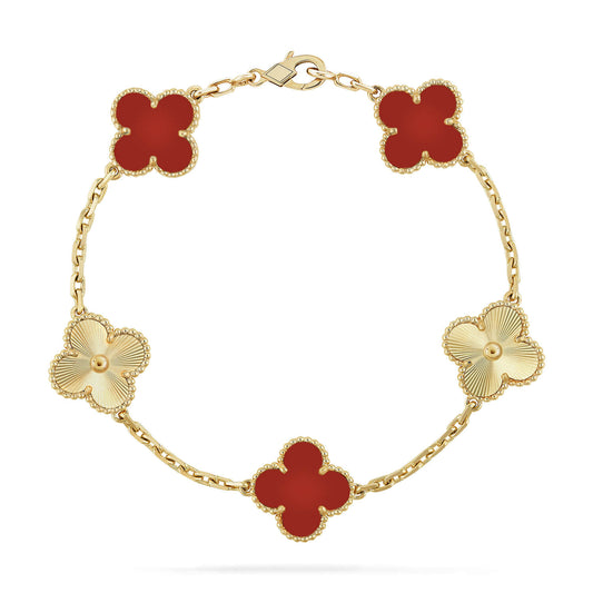 [Okajuri Jewelry]CLOVER  5 MOTIFS CARNELIAN GOLD BRACELET