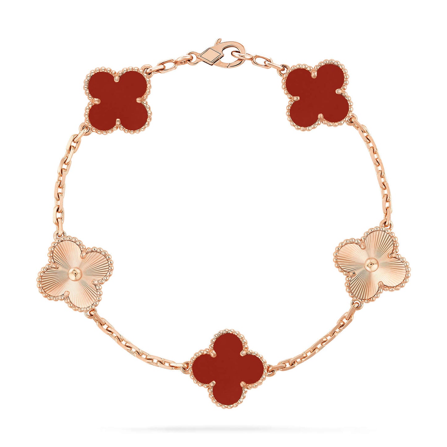 [Okajuri Jewelry]CLOVER  5 MOTIFS CARNELIAN GOLD BRACELET