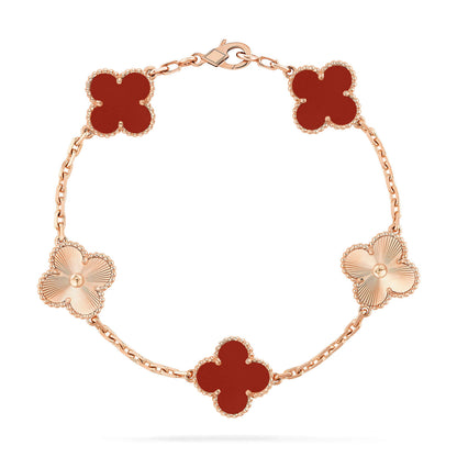 [Okajuri Jewelry]CLOVER  5 MOTIFS CARNELIAN GOLD BRACELET