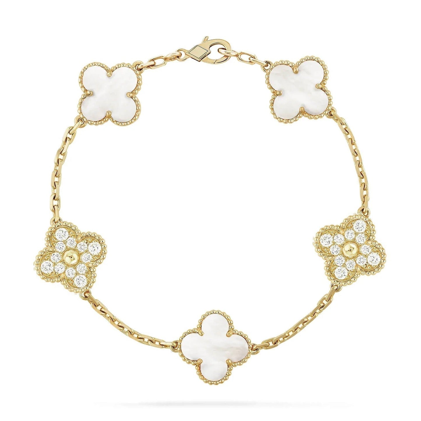 [Okajuri Jewelry]CLOVER BRACELET 5 MOTIF WHITE MOP DIAMOND