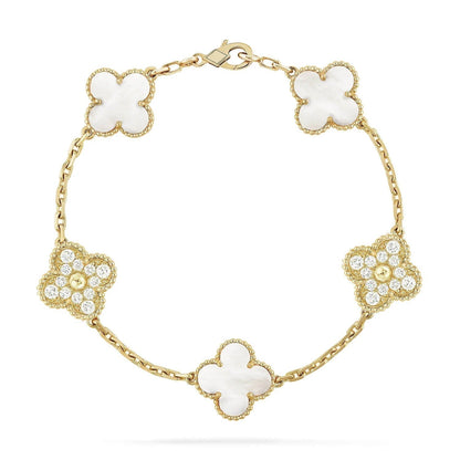 [Okajuri Jewelry]CLOVER BRACELET 5 MOTIF WHITE MOP DIAMOND