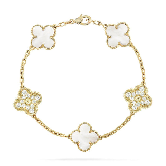 [Okajuri Jewelry]CLOVER BRACELET 5 MOTIF WHITE MOP DIAMOND