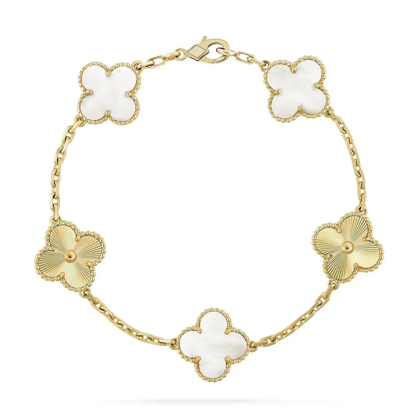 [Okajuri Jewelry]CLOVER BRACELET 5 MOTIF WHITE MOP PINK GOLD