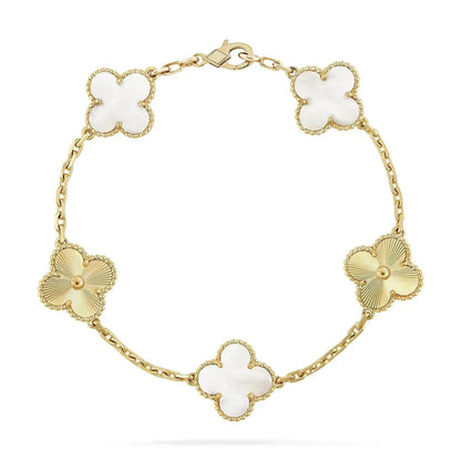 [Okajuri Jewelry]CLOVER BRACELET 5 MOTIF WHITE MOP PINK GOLD
