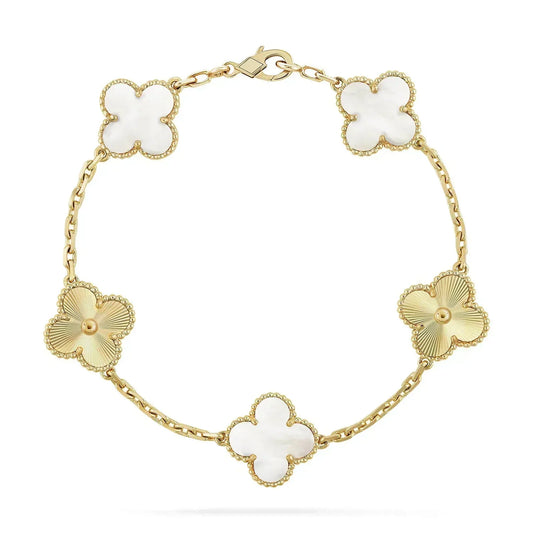 [Okajuri Jewelry]CLOVER BRACELET 5 MOTIF WHITE MOP PINK GOLD